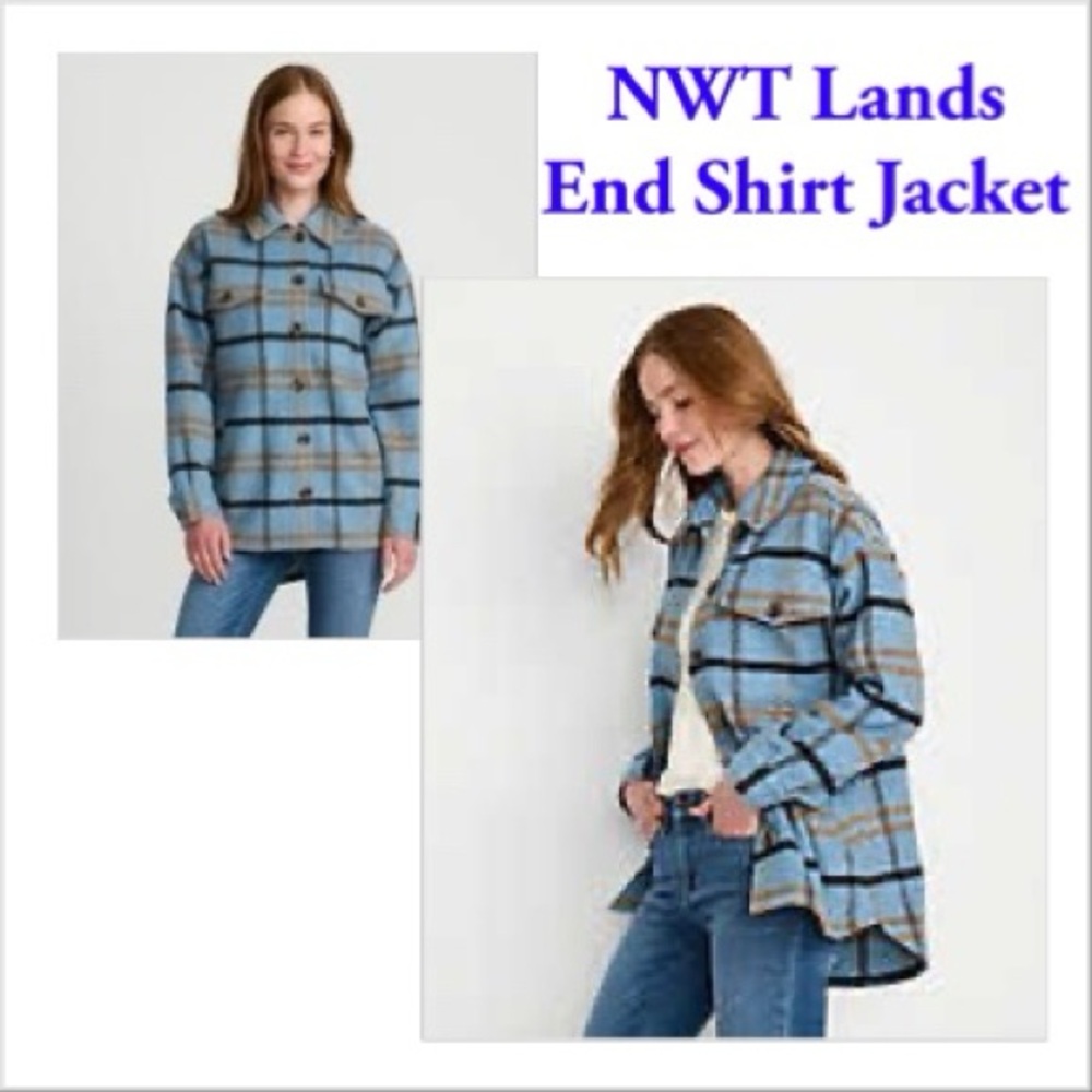 NWT!! Lands' End Women's Blue and Gray Plaid Utility Jacket